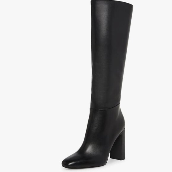 Steve Madden Boots Women's Ally Black Leather Wide Calf Knee High NEW WITH BOX - Picture 1 of 4